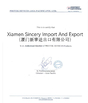 China Xiamen Sincery Im.&amp; Ex. Co., Ltd. certificaten